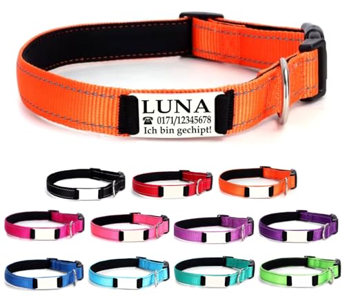 Ibera gifts - Hundehalsband Personalisiert, Hundehalsband Mit Namen Für Große Hunde, 40-60 cm, Reflektierend (Orange, L Groß) von ibera gifts