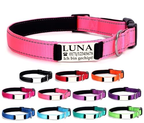 Ibera gifts - Hundehalsband Personalisiert, Hundehalsband Mit Namen, Reflektierend (Rosa, L Groß) von ibera gifts