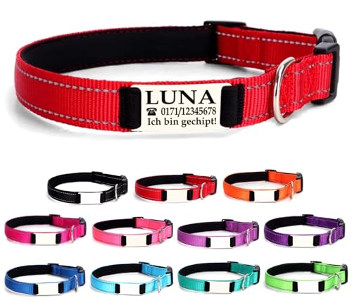 Ibera gifts - Hundehalsband Personalisiert, Hundehalsband Mit Namen, Reflektierend (Rot, L Groß) von ibera gifts