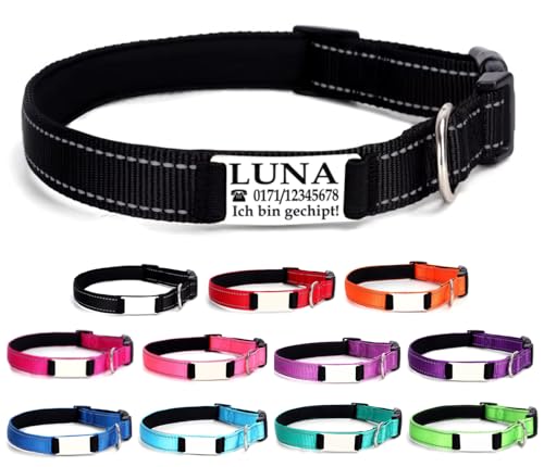 Ibera gifts - Hundehalsband Personalisiert, Hundehalsband Mit Namen Für Große Hunde, 40-60 cm, Reflektierend (Schwarz, L Groß) von ibera gifts