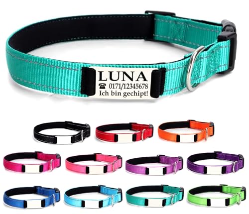 Ibera gifts - Hundehalsband Personalisiert, Hundehalsband Mit Namen, Reflektierend (Türkise, L Groß) von ibera gifts