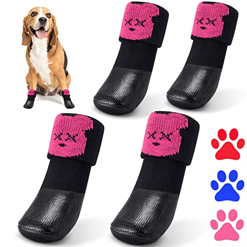 Hunde- und Katzenstiefel, Schuhe, Socken mit verstellbarer, wasserdichter, atmungsaktiver und rutschfester Sohle, jedes Wetter, schützt Pfoten (nur für kleine Hunde) (L, Rosa von ideaspark