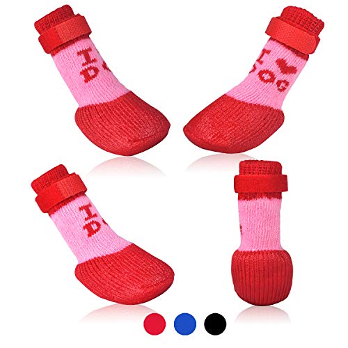 Hundestiefel ⭐⭐⭐⭐⭐⭐⭐⭐⭐⭐⭐Schuhe Socken mit verstellbarer, wasserdichter, atmungsaktiver und rutschfester Sohle, Allwetterschutz Pfoten (L, rot (neu)) von ideaspark