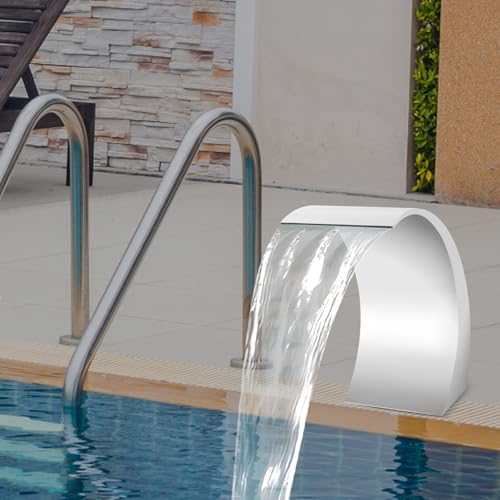 ieLsngai Pool-Wasserfall-Brunnen, Edelstahl Teich Wasserfall Überlauf, Silberfarbene Pool-Brunnen für Bodenpools, Wasserfälle im Garten, im Freien, 30 * 60cm von ieLsngai