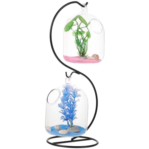 ifundom 1 Satz Fischglasvase Hydroponische Blumenvase Hängendes Aquarium Aus Glas Betta-behälter Aus Glas Fischschalen Tischplatte Für Glasterrarien -fischglas Eisen Klein Lieferungen von ifundom