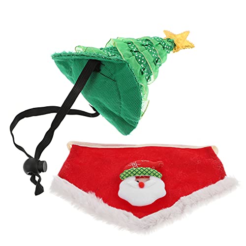 ifundom 1 Satz Haustier Weihnachtsmütze Weihnachtshundebekleidung Weihnachts-Haustier-Dressing Weihnachtskatze Schal Mütze Katze Santa Bandana Polyester Weihnachtsbaum Verwandlungs-Outfit von ifundom