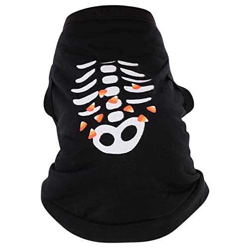 ifundom Katzenkleidung 1 Stück Halloween Haustier Weste Warmer Welpenmantel Haustier Halloween Hoodie Schädel Schwarze Hoodies Schwarze Winterjacke Schwarzer Mantel Fischgrätenmuster von ifundom