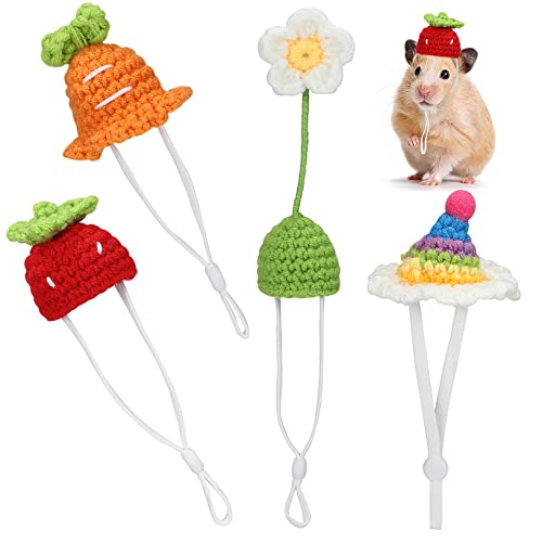 ifundom Mini-Hamster-mützen-Set 4-teilig Gestrickte Haustiermützen Karotten Erdbeeren Blumen Regenbogen Verstellbar Für Kleintiere Haustier-Party- Und Geburtstagsdekorationen von ifundom