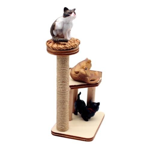 ifundom Puppenhaus-Katzenmöbel: 1 Set Realistische Katzenfiguren Miniatur-Katzenbaum aus Holz Mini-Tierfiguren-Spielset Katzen-Kuchenaufsatz für Feengarten Haustier-Rollenspielzeug von ifundom