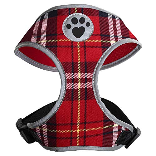 igadgitz home U7041 - Hundegeschirr, Welpengeschirr, Gassi Dog Harness reflektierenden Markierungen & sicherer Verschlussschnalle - Schottenkaro - Mittel von igadgitz home