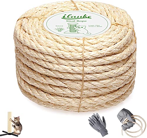 8 mm x 25 m Seil aus natürlichem Sisal für Katzen, extra robust und langlebig für Haustiere, Gartenarbeit, Basteln, Spielzeug aus Sisal, Zerkleinern von Spielsachen, Kratzspielzeug mit Krallen von ilauke