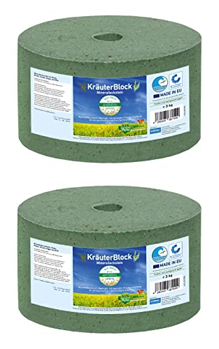 imima Mineralleckstein Pferd KRÄUTERBLOCK Salzleckstein Set mit 2 x 3kg - Salzlecksteine für Pferde, Schafe, Ziegen, Wild und Rind - Salz Leckstein MineralsteinK Salzleckstein Set mit 2 x 3kg von imima