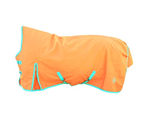 indira Pferdedecke Outdoor pro 200g Wasserdicht Ripstop 1200d high-Neck (155 cm, Orange 01 - Türkis 01) von indira