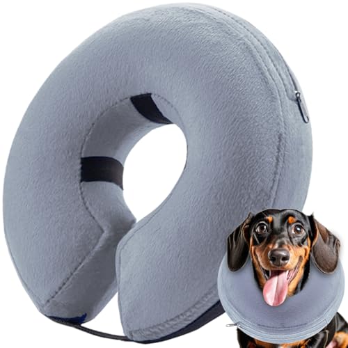 Aufblasbares Hundehalsband, M-Größe, weiches Blow-Up-Schutz-Hundehalsband, Haustier-Donut-Kegelhalsband, um Beißen und Kratzern zu verhindern, Grau von infisu