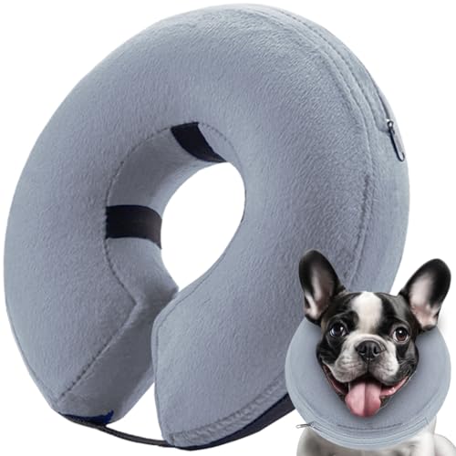 Aufblasbares Hundehalsband (L Größe), Weiches Blow-Up Schützendes Hundehalsband, Haustier Donut Kegelhalsband, um Beißen und Kratzern zu verhindern, Grau von infisu