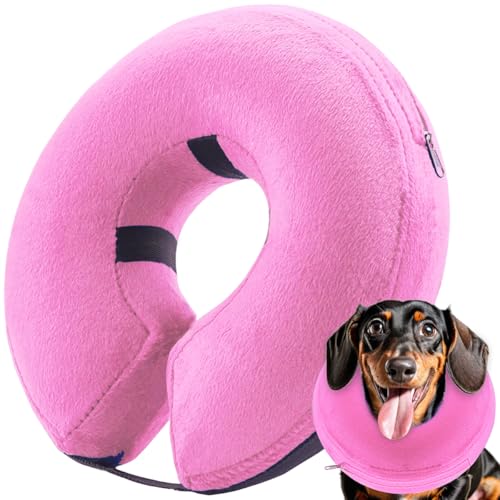 infisu Aufblasbares Hundekegelhalsband (Größe M), weiches aufblasbares schützendes Genesungshalsband, Haustier-Donut-Kegelhalsband, bequemes E-Halsband nach Operationen für Hunde/Katzen, Rosa von infisu