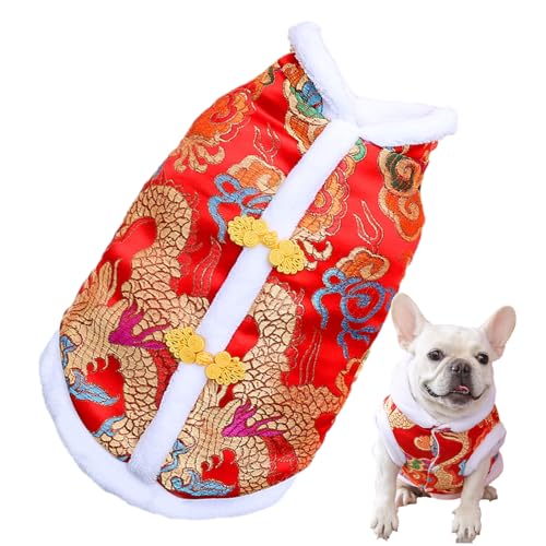 inhis Neujahrs-Drachen-Robe-Kostüm für Hunde – Cheongsam-Kostüm für Katzen und Hunde, Winter-Haustierkleidungsweste der Tang-Dynastie, warmes Westen-Outfit, Kostüm mit Knotenknöpfen für Hunde von inhis