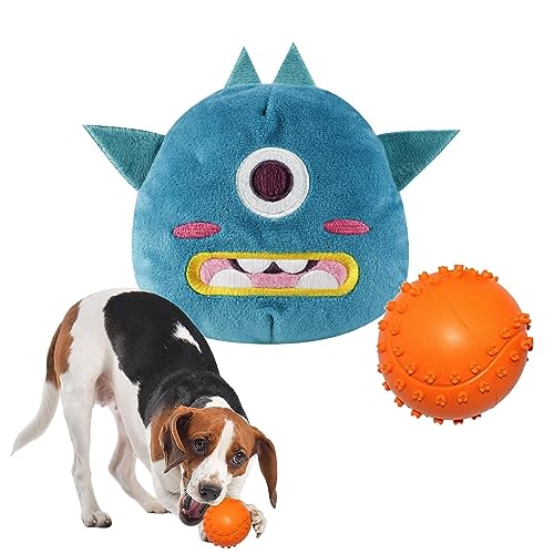 Quietschball für Hunde, 2-in-1, Gummi, interaktives Tier-Design, Kauspielzeug für Hunde, Sound-Hundeball für Welpen, kleine, mittelgroße Hunde, Plüsch-Hundespielzeug, Beißspielzeug, bewegliches von inlaw