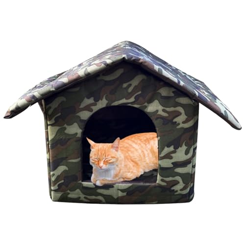 Haustierunterschlupf im Freien, warmes, überdachtes Katzenbettzelt für den Winter, winddichtes kleines Katzenhaus mit weicher Matte, wasserabweisendes, gemütliches Haustierhaus für Katzen,Camouflage von inmen