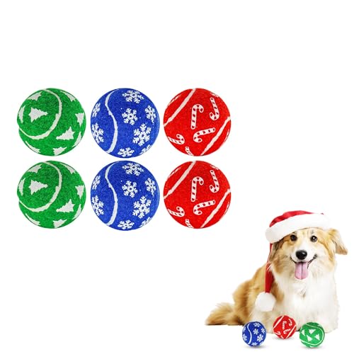 insum 6 x Weihnachts-Tennisbälle für Hunde, aggressive Kauer für Hunde, Weihnachtsbaum-Dekoration, bunte Tennisbälle (6,3 cm) von insum