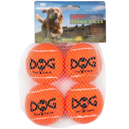 insum Quietschende Tennisbälle für Hunde, bunt, leicht zu fangen, 4 Stück (5,1 cm, Orange) von insum