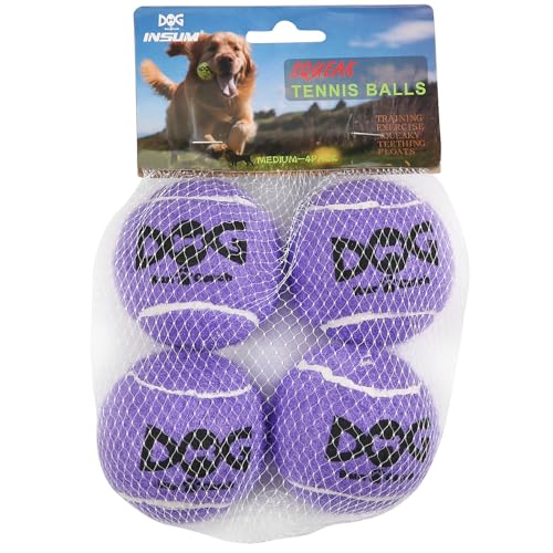 insum Quietschende Tennisbälle für Hunde, bunt, leicht zu fangen, 4 Stück (5,1 cm, Violett) von insum