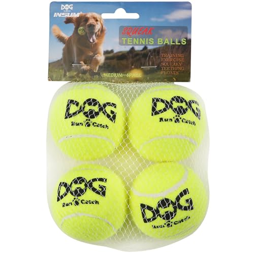 insum Quietschende Tennisbälle für Hunde, bunt, leicht zu fangen, 4 Stück (5,1 cm, gelb) von insum