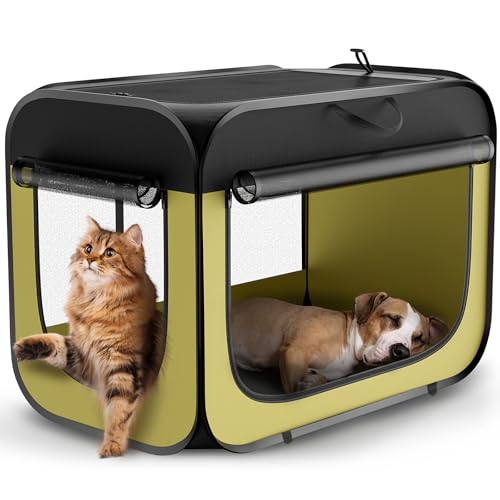 Tragbare große Hundebox, 81,3 cm, Pop-Up-Hundebox mit Griff, zusammenklappbare Hundebox für drinnen und draußen, doppelte sichere Befestigungsmodi für Autoreisen, Hundebox mit weicher, warmer Decke von ipetstation