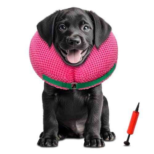 ipetstation Donut-Halsband für Hunde nach Operationen, 3D-Massage-Stoff, bequemes Kissen, Hundekegel-Alternative, aufblasbares Hundehalsband, E-Halsband für Hunde nach Operationen (Rosa, XL (Hals: von ipetstation