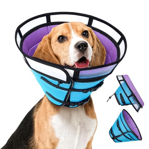 ipetstation Hundehalsband, extra lang, atmungsaktiv, Netzgewebe, verstellbare Länge, faltbar, bequem, weich, für große Hunde nach Operationen (Blau-Lila, 2XL) von ipetstation