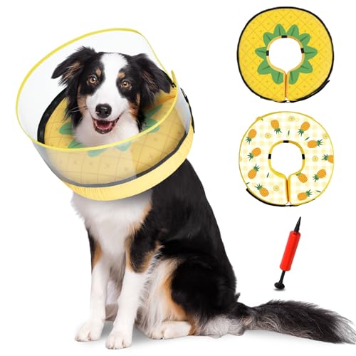 ipetstation Hundekegelhalsband für kleine, mittelgroße und große Hunde und Katzen nach Operationen, aufblasbarer Hals, Donut-Ananas-Halsband, weicher schützender Genesungskegel (Gelb, XS) von ipetstation