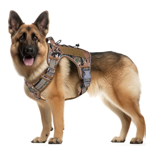 ipetstation Tactical Hundegeschirr für kleine bis mittelgroße Hunde, Hundegeschirr mit reflektierenden Streifen und Haltegriff, einstellbare Hundeweste für Spaziergänge und die Jagd (L) von ipetstation