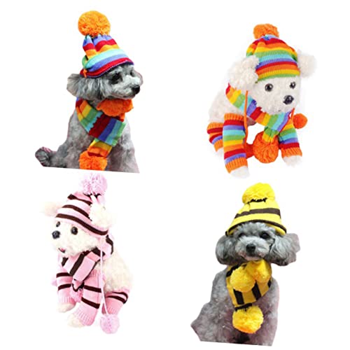 Welpenmütze 1 Set Halswärmer Schal Winterkleidung Winterschals Kapuzenhandtuch Hundepullover Hundestrickmütze Hundeschal Mützenset Warmes Hundekostüm Gestrickte Winterkleidung von iplusmile