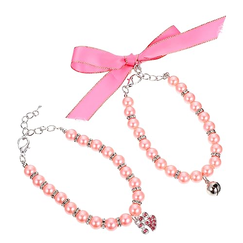 iplusmile 2st Haustierhalsband Ausgefallene Haustierkette Glocke Katzenhalsband Hund Pet-Band-Kragen Kleines Welpenhalsband Perlenhalsbänder Für Katzen Modeschmuck Diamant Kleidung Strass von iplusmile