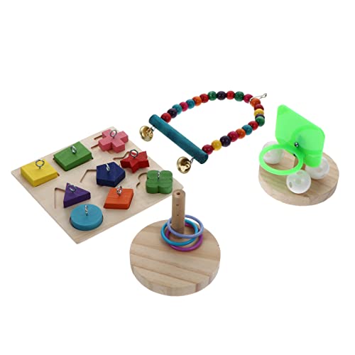 iplusmile 4-teiliges Set Papagei Kauspielzeug Spielzeuge Schaukel Vogel-Spielzeug-kit Papagei Stapelring Spielzeug Vogel-intelligenzspielzeug Papagei Trickspielzeug Zwinge Vögel Hölzern von iplusmile