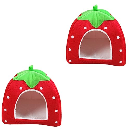 iplusmile 2 Stück Haustierbett Katzenbett Hundebett Faltbar Haustierbett Haustier Erdbeer-Design Bequem S Rot von iplusmile