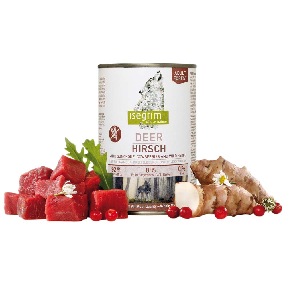 isegrim® FOREST Hirsch mit Topinambur, Preiselbeeren & Wildkräutern, Anzahl: 6 x 800 g, 800 g, Hundefutter nass von isegrim®