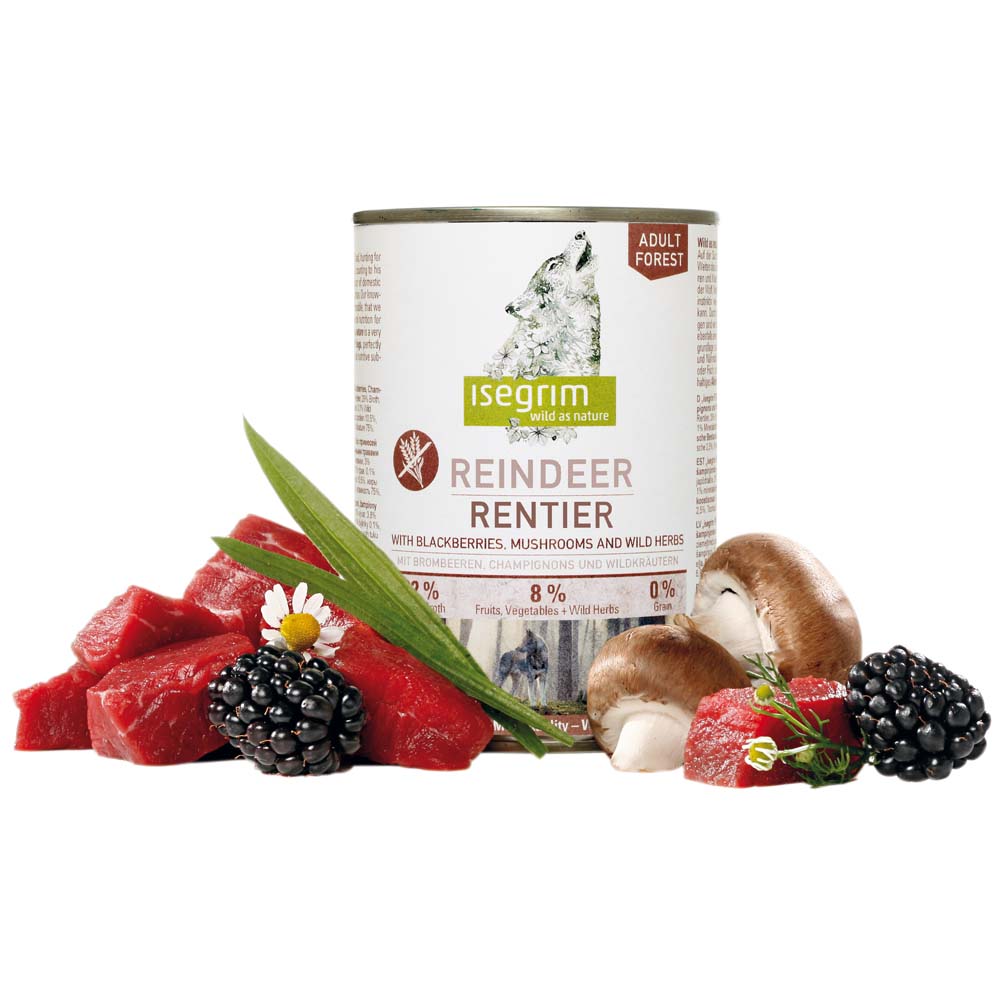 isegrim® FOREST Rentier mit Brombeeren, Champignons & Wildkräutern, Anzahl: 12 x 400 g, 400 g, Hundefutter nass von isegrim®