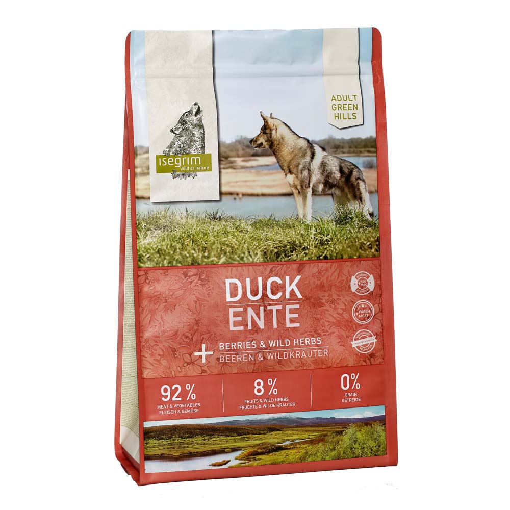 isegrim® GREEN HILLS Ente mit Beeren & Wildkräutern Trockenfutter, 3 kg, Hundefutter trocken von isegrim®