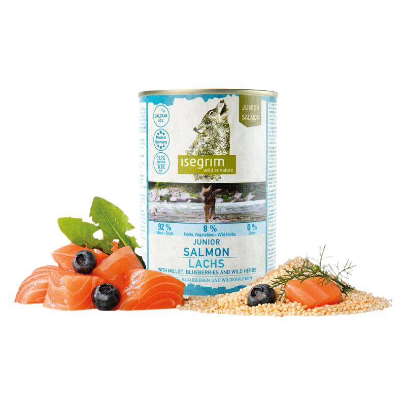 isegrim® Junior RIVER Lachs mit Hirse, Blaubeeren & Wildkräutern, Anzahl: 12 x 400 g, 400 g, Hundefutter nass von isegrim®