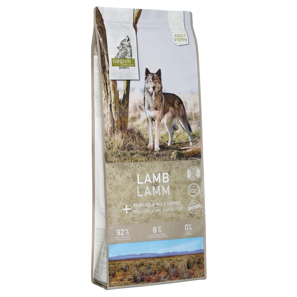 isegrim® STEPPE Lamm mit Beeren & Wildkräutern Trockenfutter, 12 kg, Hundefutter trocken von isegrim®