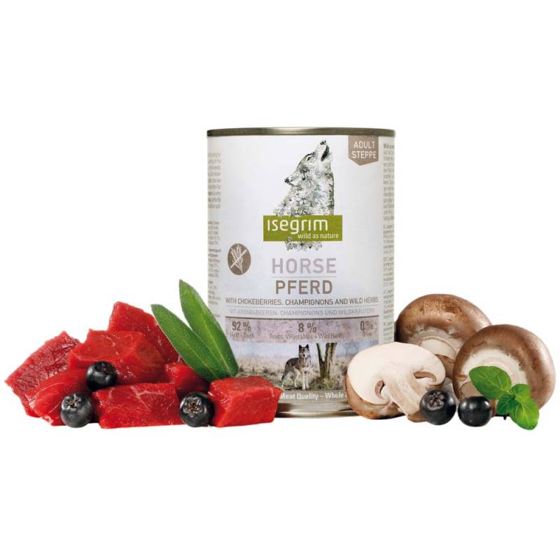 isegrim® STEPPE Pferd mit Aroniabeeren, Champignons & Wildkräutern, Anzahl: 12 x 800 g, 800 g, Hundefutter nass von isegrim®