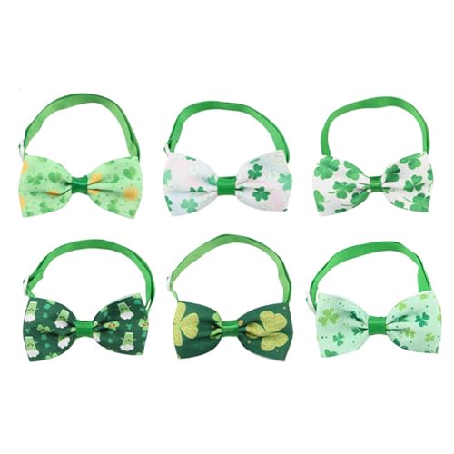 itrimaka St. Patrick's Day Katzenhalsband mit Schleife,St. Patrick's Day Hundehalsband Schleifen,6 Stück Weihnachts-Fliegen mit irischem Kleeblatt-Motiv in Grün - Haustierkostüm zum St. Patrick's Day, von itrimaka