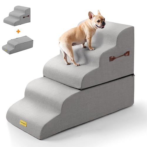 2-in-1 stabile Hundetreppe für Hochbett, 57 cm hoch, 5 Stufen, Hunderampe für kleine Hunde, 30D hochdichter Schaumstoff, stabile Hundetreppe für ältere Hunde und Katzen, rutschfest von iweepet