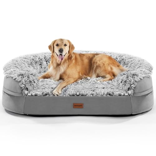 9,4 cm dickes, orthopädisches Hundebett für extra große Hunde, stützendes Hundesofa mit 28D-Eierkisten-Schaumstoff, abnehmbarer, waschbarer Bezug, wasserdichtes Futter, halbrundes Design für Welpen, von iweepet