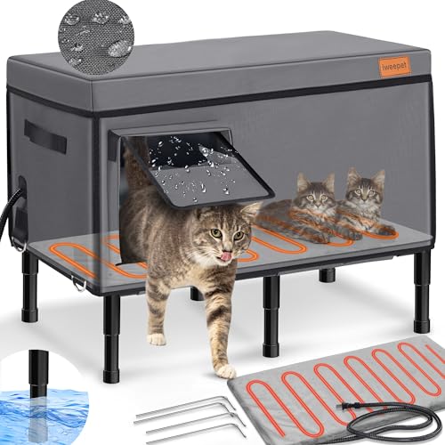 iweepet Beheiztes Katzenhaus für Outdoor-Katze im Winter, 100% wasserdichtes Katzenhaus im Freien mit Heizkissen, folienisolierter Katzenschutz für draußen Scheune Feral Streunkatze von iweepet