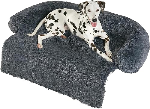 iyoimono Hundebett Grosse Hunde, 105x95x15cm Abnehmbarem Waschbar Hundekorb rutschfest Hundebett beruhigend Hundekissen kuschelig rechteckig Plüsch Hundesofa für große Hunde Winter, Dunkelgrau von iyoimono