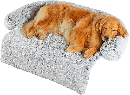 iyoimono Hundebett Grosse Hunde, 110x105x15cm Abnehmbarem Waschbar Hundekorb rutschfest Hundebett beruhigend Hundekissen kuschelig rechteckig Plüsch Hundesofa für große Hunde Winter, Hellgrau von iyoimono