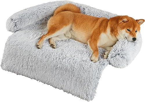 iyoimono Plüsch Hundebett Abnehmbarem Waschbar Hundekissen Hundesofa Katzenbett Hundecouch für Kleine Mittelgroße Hunde, rutschfest Boden Hundekorb mit Hoher Rand (80 X 75 X 13 cm,Hellgrau) von iyoimono