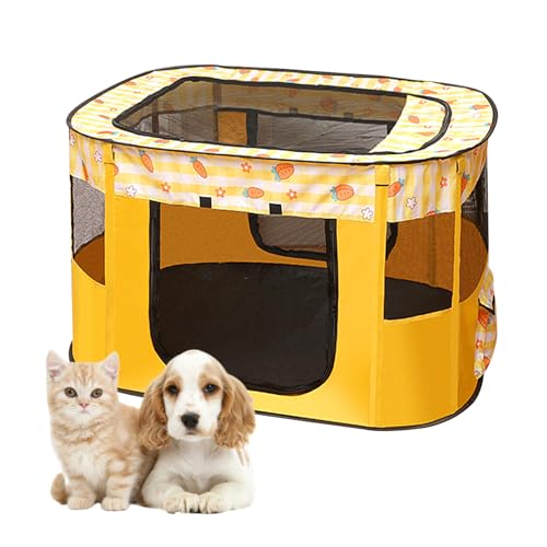 Tierlaufstall, Faltbarer Haustierstall Welpenauslauf Rechteckiges Zelt,für Hund Welpe Freigehege für Hunde,Kaninchen,Katzen und Meerschweinchen, Indoor & Outdoor (Gelb-M(80 * 60 * 55cm)) von jackfru